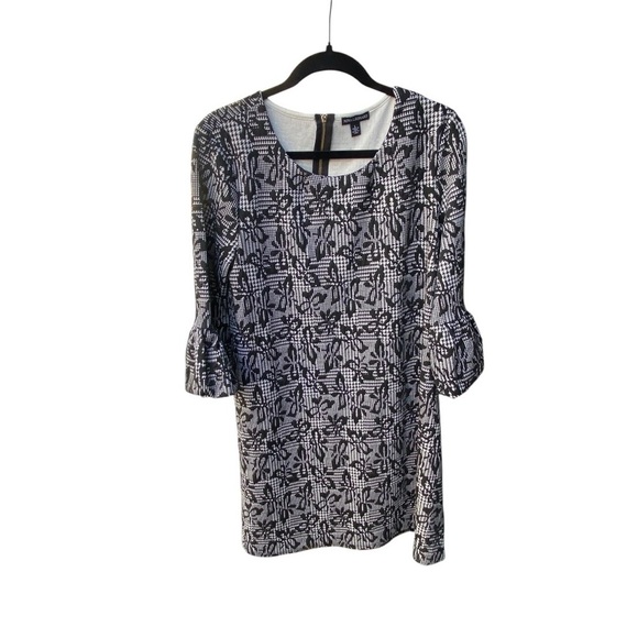 Nina Leopard Black and White Floral Bell Sleeve Mini Dress I Size: L - Picture 1 of 8